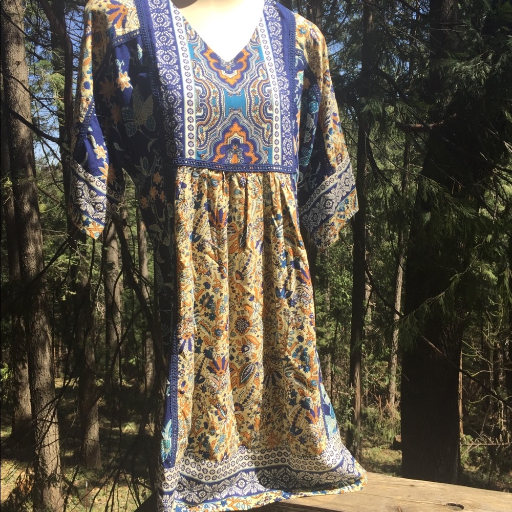 Coldwater Creek  babydoll  tunic dress cornflower blue floral flowy - Picture 4 of 9